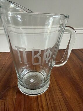 Clear Heavy Glass Pitcher with Etched Monogram Pi Beta PhiE EUC